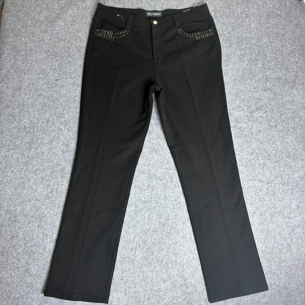 Conos Women's W35xL30 Black Studded Embroidered Straight Leg Jeans Cotton Y2K